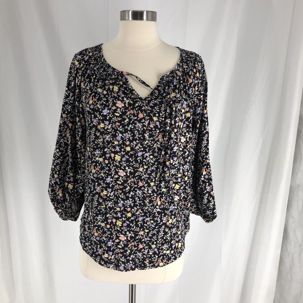 Lauren Ralph Lauren Floral Print Tie Neck Blouse Shirt Top Size XS boho